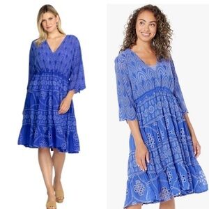 Johnny Was Embroidered Eyelet Blue Purple Swing Bluebelle Dress